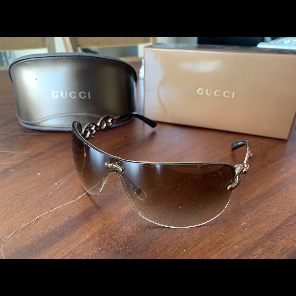 Gucci Sunglasses Gold and Brown with original box and case.